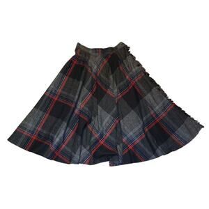 Vintage Century of Boston Red Black Gray Plaid Fringe Buttons Skirt Size 12